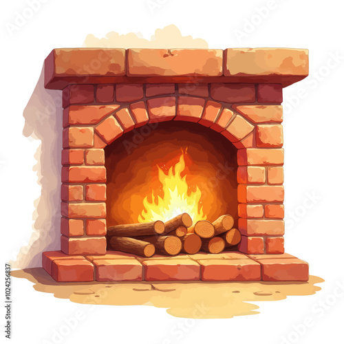 Cozy Fireplace with Burning Wood and Logs