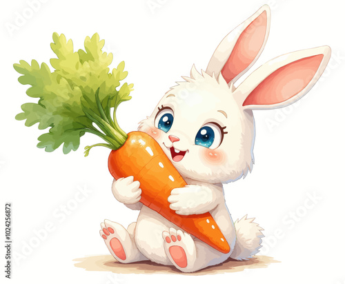 Cute Bunny Holding Carrot  
