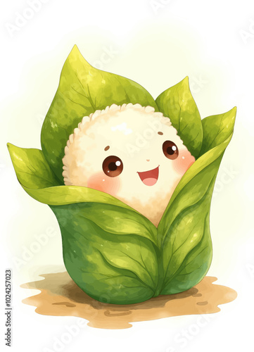 Cute Cartoon Rice Ball in Leaves 
