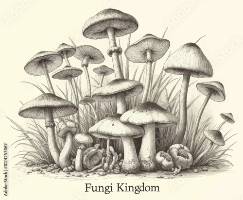 Detailed Mushroom Illustration - Fungi Kingdom Sketch