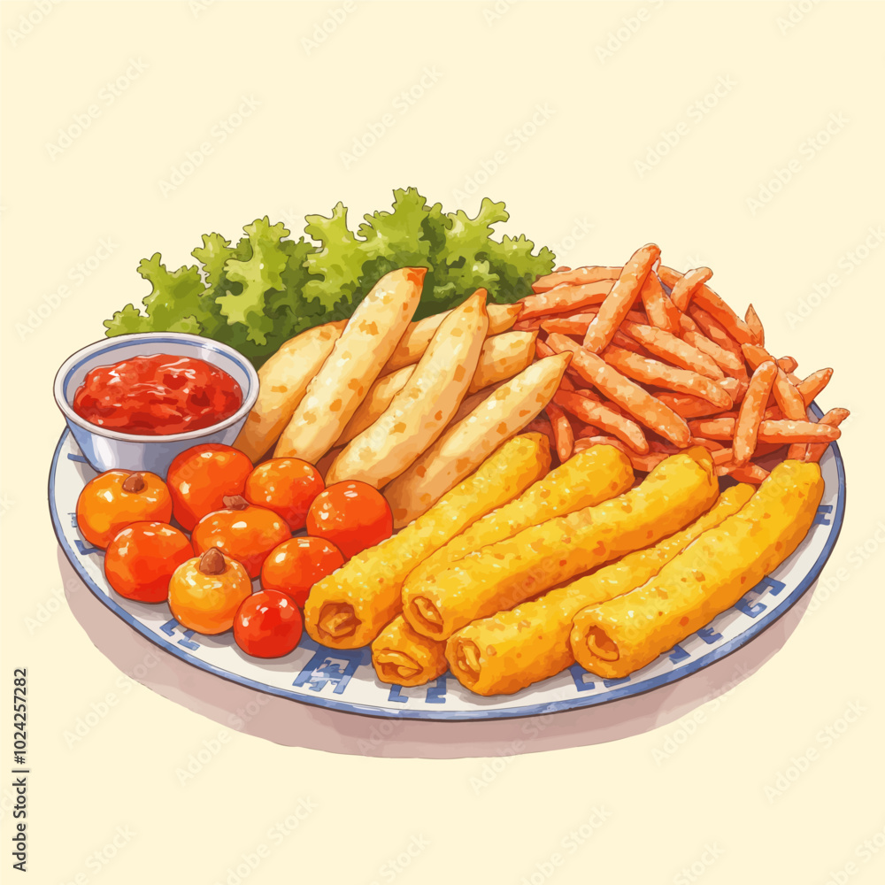 Fried Food Platter with Ketchup and Tomatoes
Fried Food Platter with Ketchup and Tomatoes