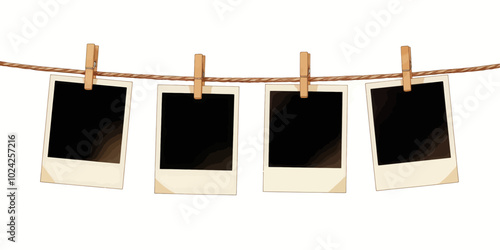 Four Polaroid Photos Hanging on Clothesline