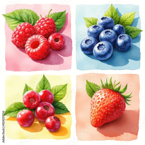 Fresh Berries Watercolor Illustration 
