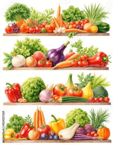 Fresh Produce on Wooden Shelves