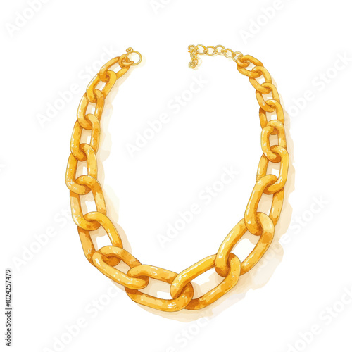 Gold Chain Necklace Watercolor Illustration 
