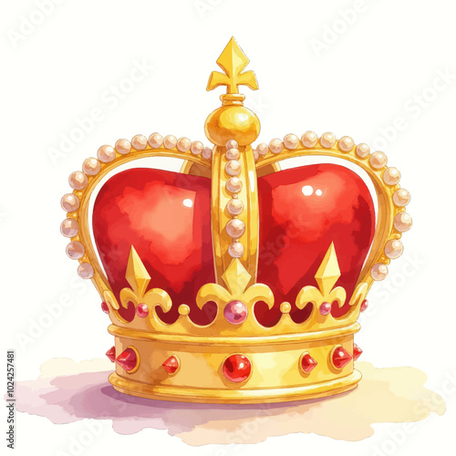 Gold and Red Crown with Pearls and Gems