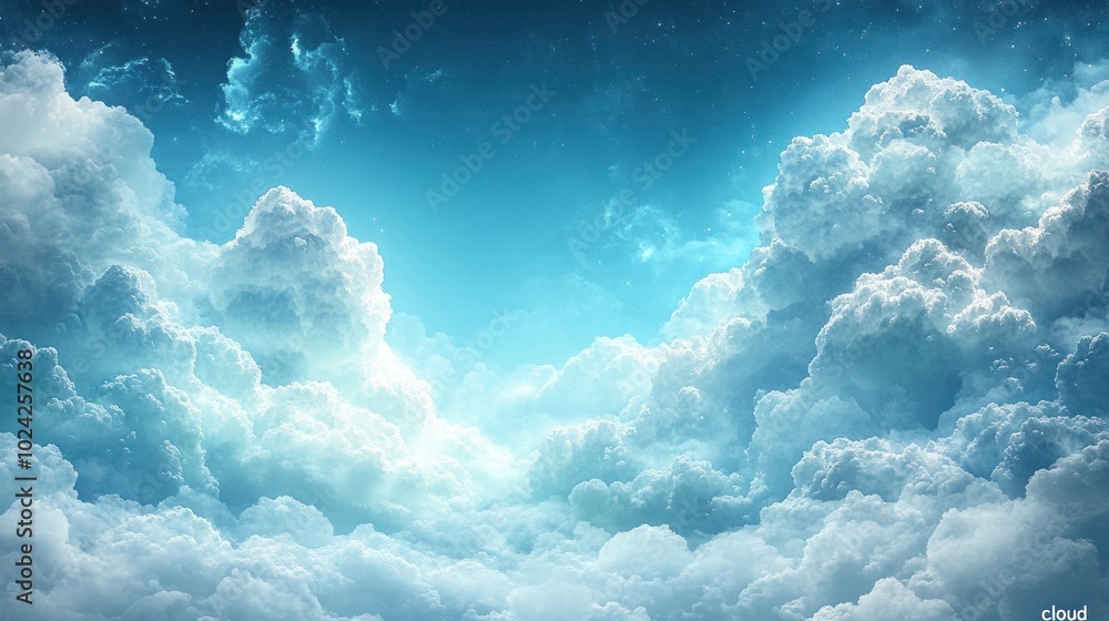 A beautiful, ethereal landscape of fluffy white clouds illuminated by a bright light source, creating a sense of hope and wonder. A beautiful, ethereal landscape of fluffy white clouds illuminated by a bright light source, creating a sense of hope and wonder.