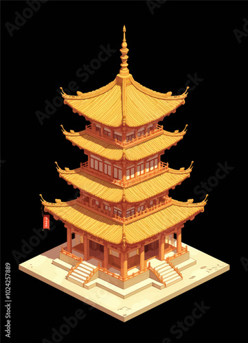 Isometric Pagoda Illustration 
