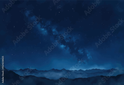 Milky Way over Mountains at Night 
