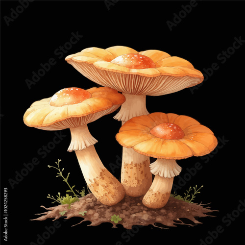Orange Mushrooms on Black Background 
