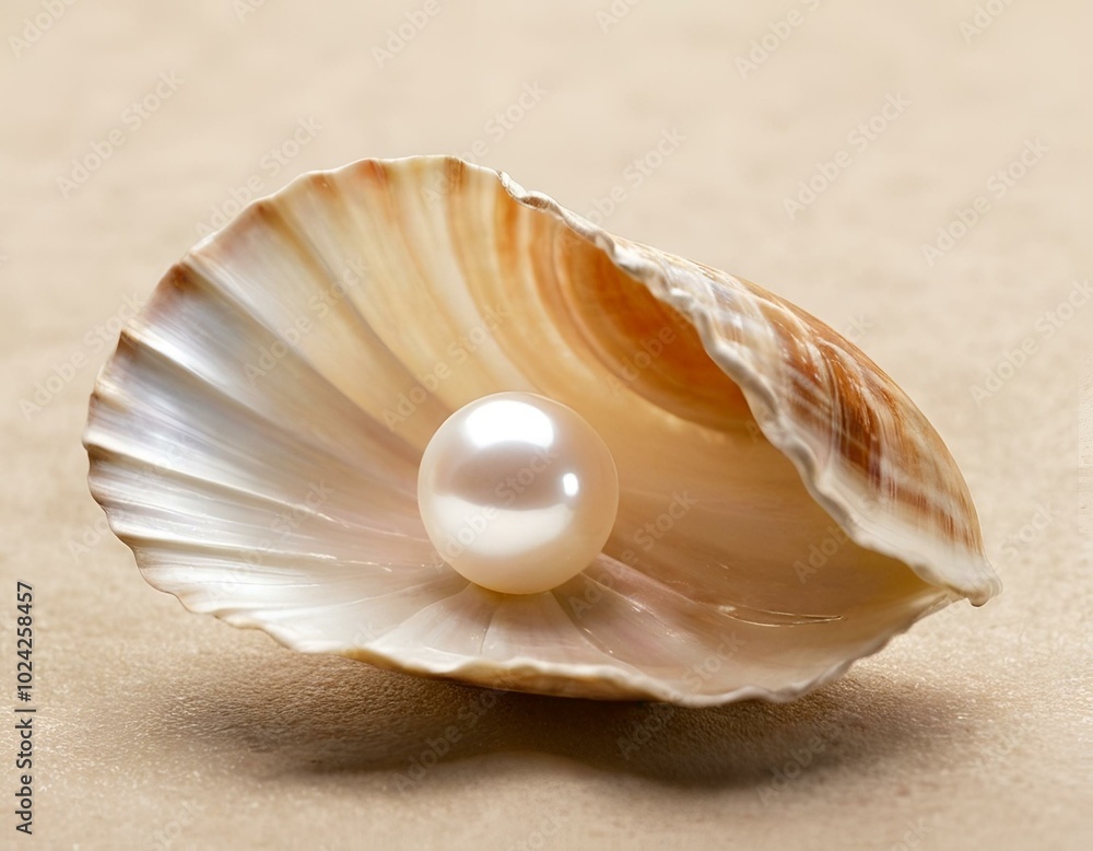 Lustrous Pearl Nestled in Golden Seashell with Soft Lighting Lustrous Pearl Nestled in Golden Seashell with Soft Lighting