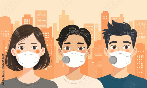People in City Wearing Masks 
