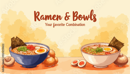 Ramen & Bowls Watercolor Illustration  
