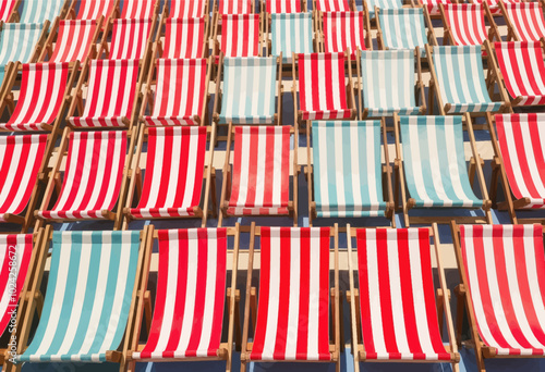 Red and Blue Striped Beach Chairs 
