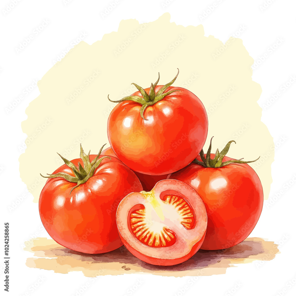 Fototapeta premium Ripe Red Tomatoes with Watercolor Effect