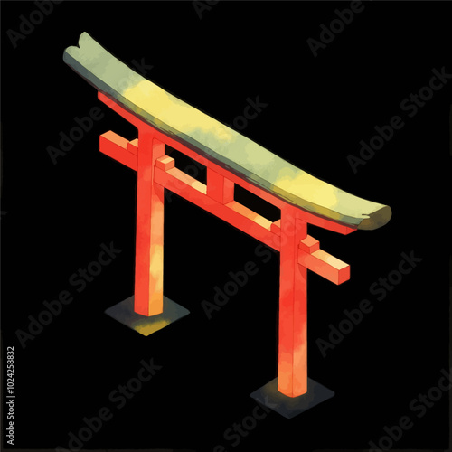 Red Torii Gate on Black Background 
