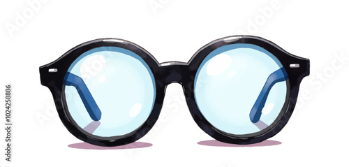 Round Black Glasses with Blue Lenses 

