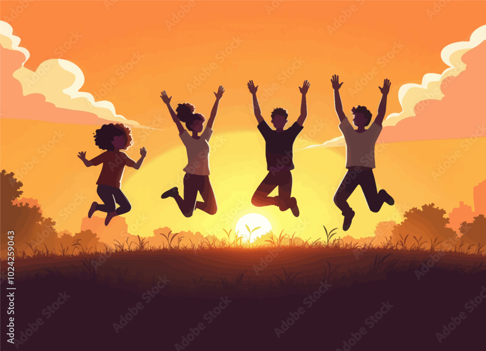 Silhouettes of Friends Jumping at Sunset
Silhouettes of Friends Jumping at Sunset