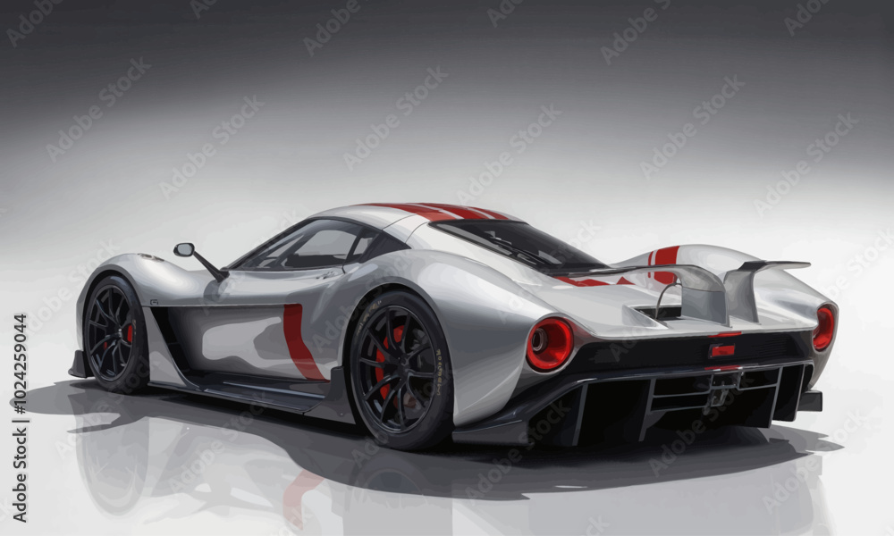 Naklejka premium Silver Race Car with Red Stripes 
