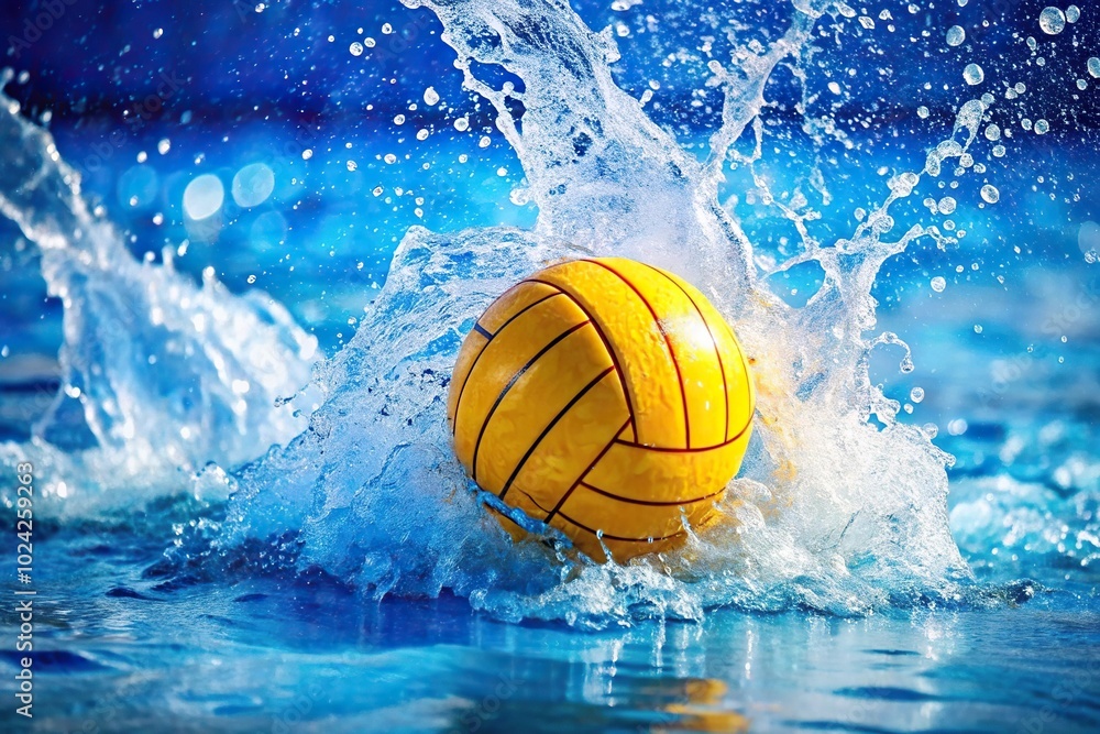 Water polo ball creating splash in water Water polo ball creating splash in water