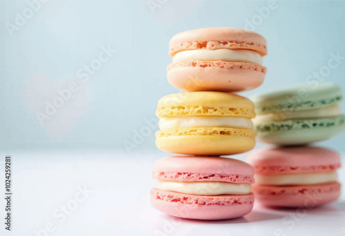 Stack of Colorful Macarons with Cream Filling