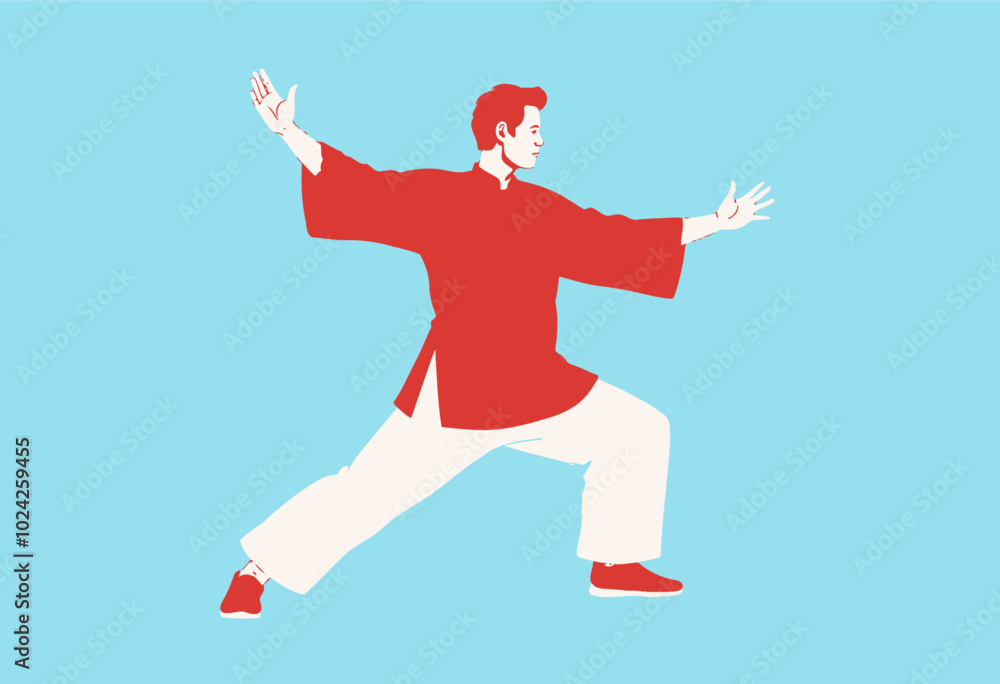 Obraz premium Tai Chi Practitioner in Red and White Clothing 