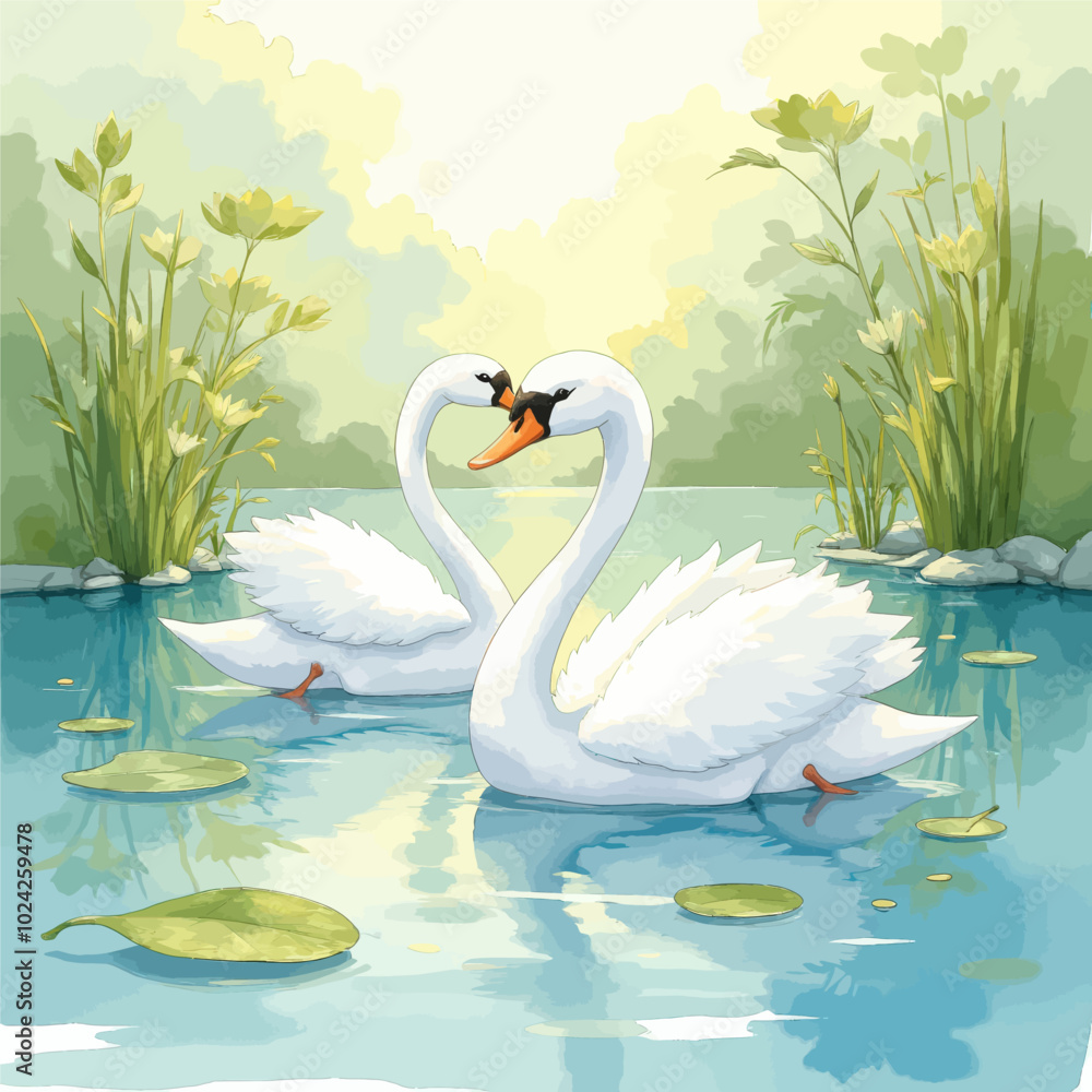 Obraz premium Swans in Love, Lotus Pond
