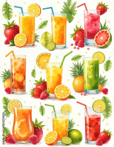 Summer Fruit Drinks Illustration 
