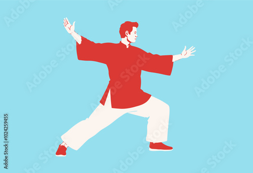 Tai Chi Practitioner in Red and White Clothing 
