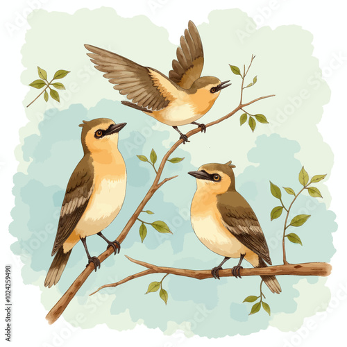 Three Birds on a Branch 
