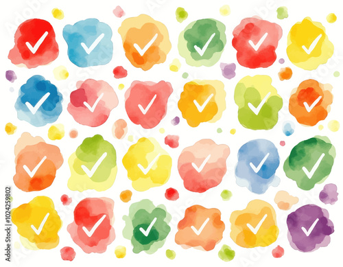 Watercolor Checkmarks on White Background 
