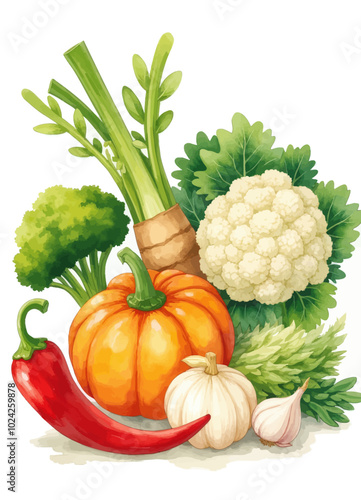 Watercolor Illustration of Vegetables  
