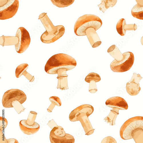 Watercolor Mushroom Seamless Pattern  
