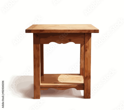 Wooden End Table with Shelf and Carved Detail  
