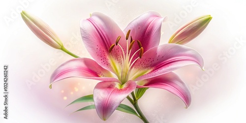 Long Exposure Pink Lily Isolated on White Background for Elegant Floral Decor and Design