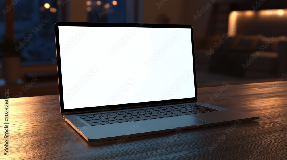 Fototapeta premium Laptop with blank screen on table.