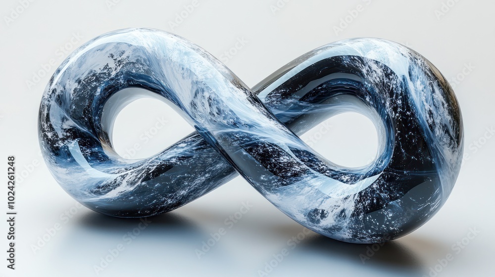A 3D rendering of an infinity symbol with a water texture. A 3D rendering of an infinity symbol with a water texture.