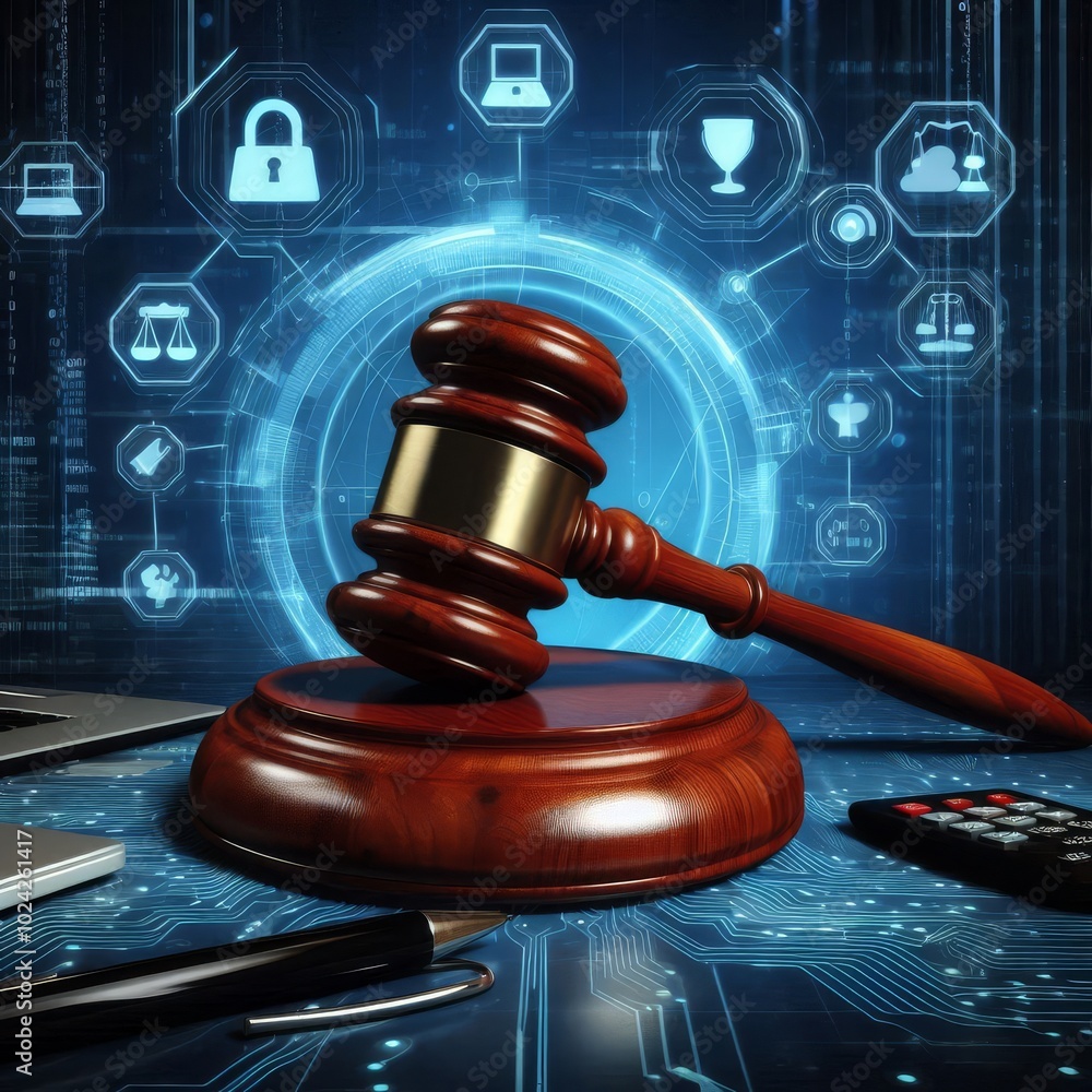 Digital Gavel Symbolizing Law and Technology Digital Gavel Symbolizing Law and Technology