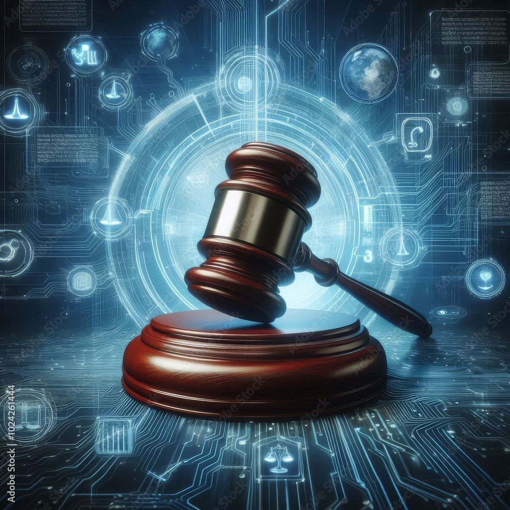Digital Gavel Symbolizing Law and Technology Digital Gavel Symbolizing Law and Technology