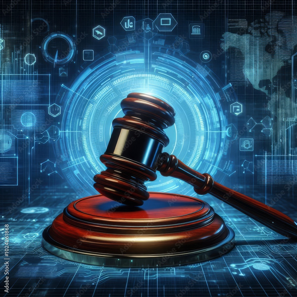 Digital Gavel Symbolizing Law and Technology Digital Gavel Symbolizing Law and Technology