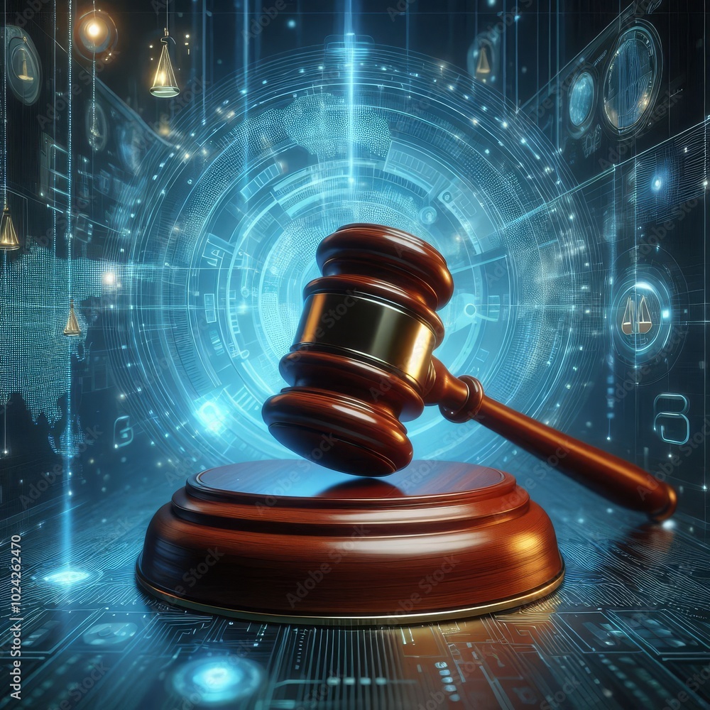 Digital Gavel Symbolizing Law and Technology Digital Gavel Symbolizing Law and Technology