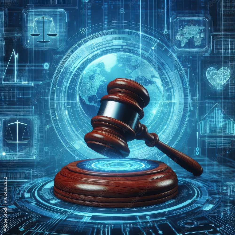 Digital Gavel Symbolizing Law and Technology Digital Gavel Symbolizing Law and Technology