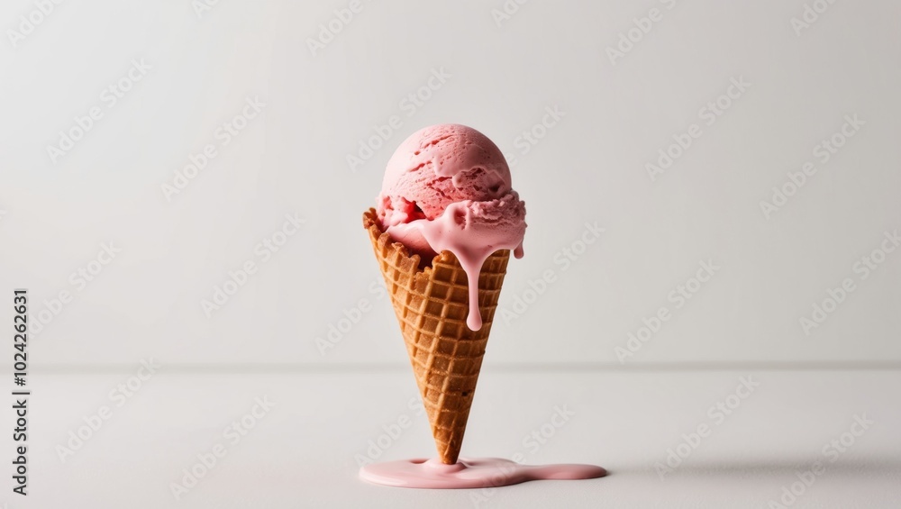 Melted Strawberry Ice Cream in a Waffle Cone. Melted Strawberry Ice Cream in a Waffle Cone.