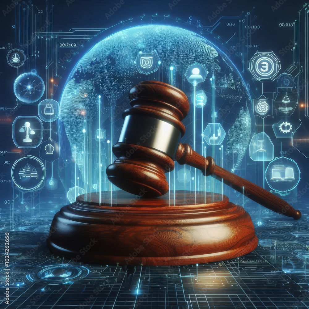 Digital Gavel Symbolizing Law and Technology Digital Gavel Symbolizing Law and Technology