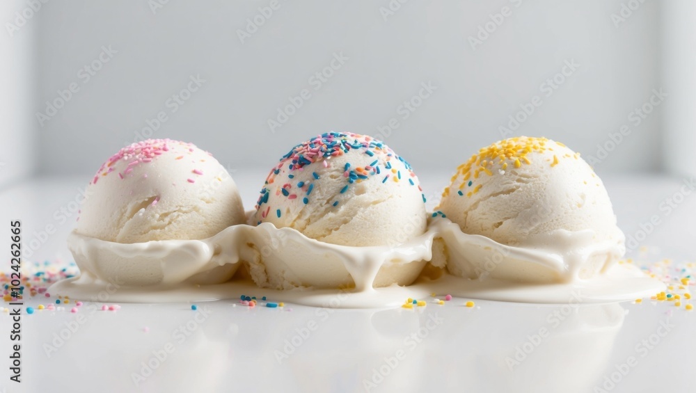 Melted Vanilla Ice Cream Scoops with Sprinkles. Melted Vanilla Ice Cream Scoops with Sprinkles.
