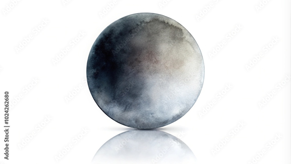 Watercolor black circle reflected on white background Watercolor black circle reflected on white background