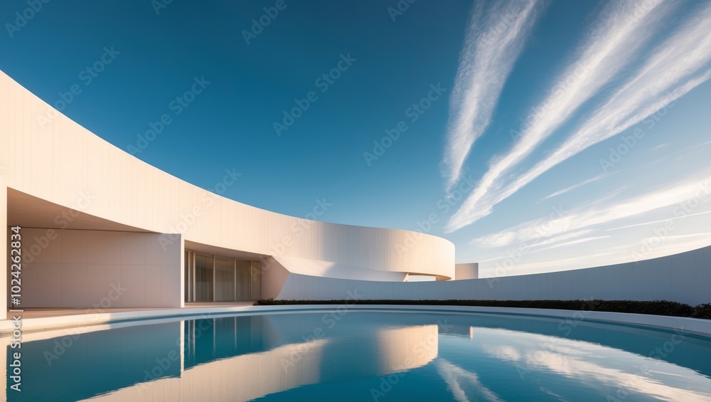 Fototapeta premium Modern Architecture with Curved Walls and Pool.