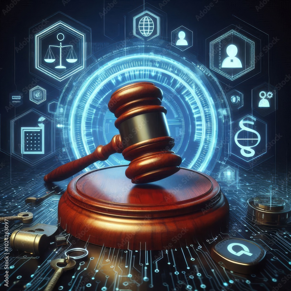 Digital Gavel Symbolizing Law and Technology Digital Gavel Symbolizing Law and Technology