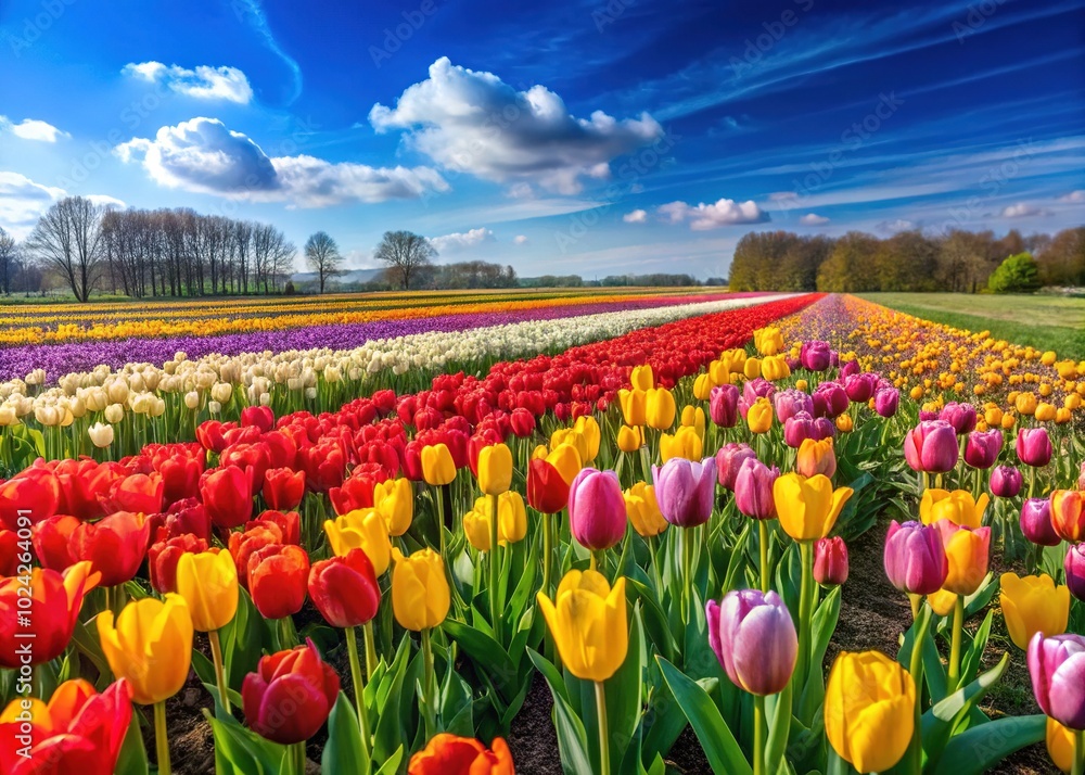 Vibrant Tulip Field in Keukenhof, Holland – A Colorful Display of Nature's Beauty Vibrant Tulip Field in Keukenhof, Holland – A Colorful Display of Nature's Beauty