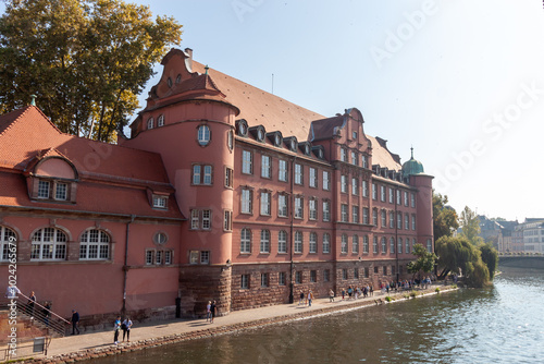 Canal and beautiful architecture in the center of Strasbourg, capital of the Alsace region in France